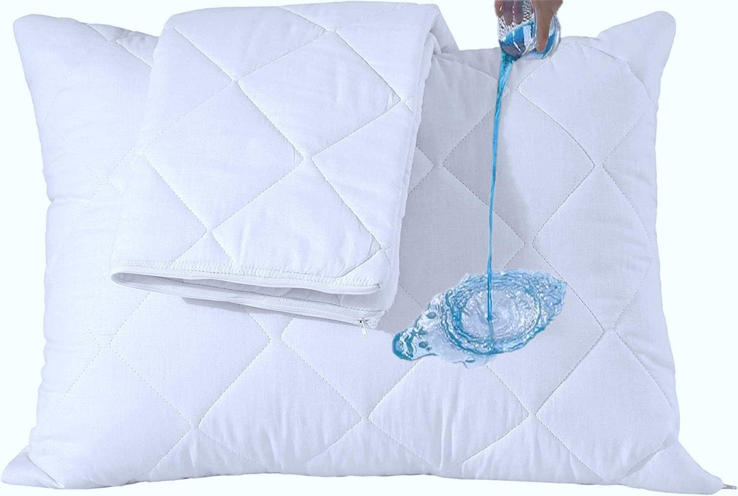 Waterproof Quilted Pillow Protectors Standard Ultra Soft Thick Pair 20x26 Inches Brushed Ultra Plush White Zippered Set of 2 Size Encasement