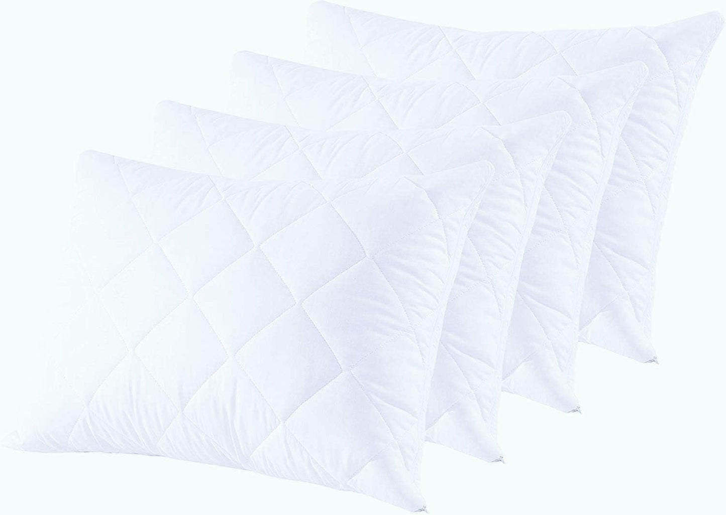 Waterproof Quilted Pillow Protectors Standard Ultra Soft Thick Pair 20x26 Inches Brushed Ultra Plush White Zippered Set of 2 Size Encasement
