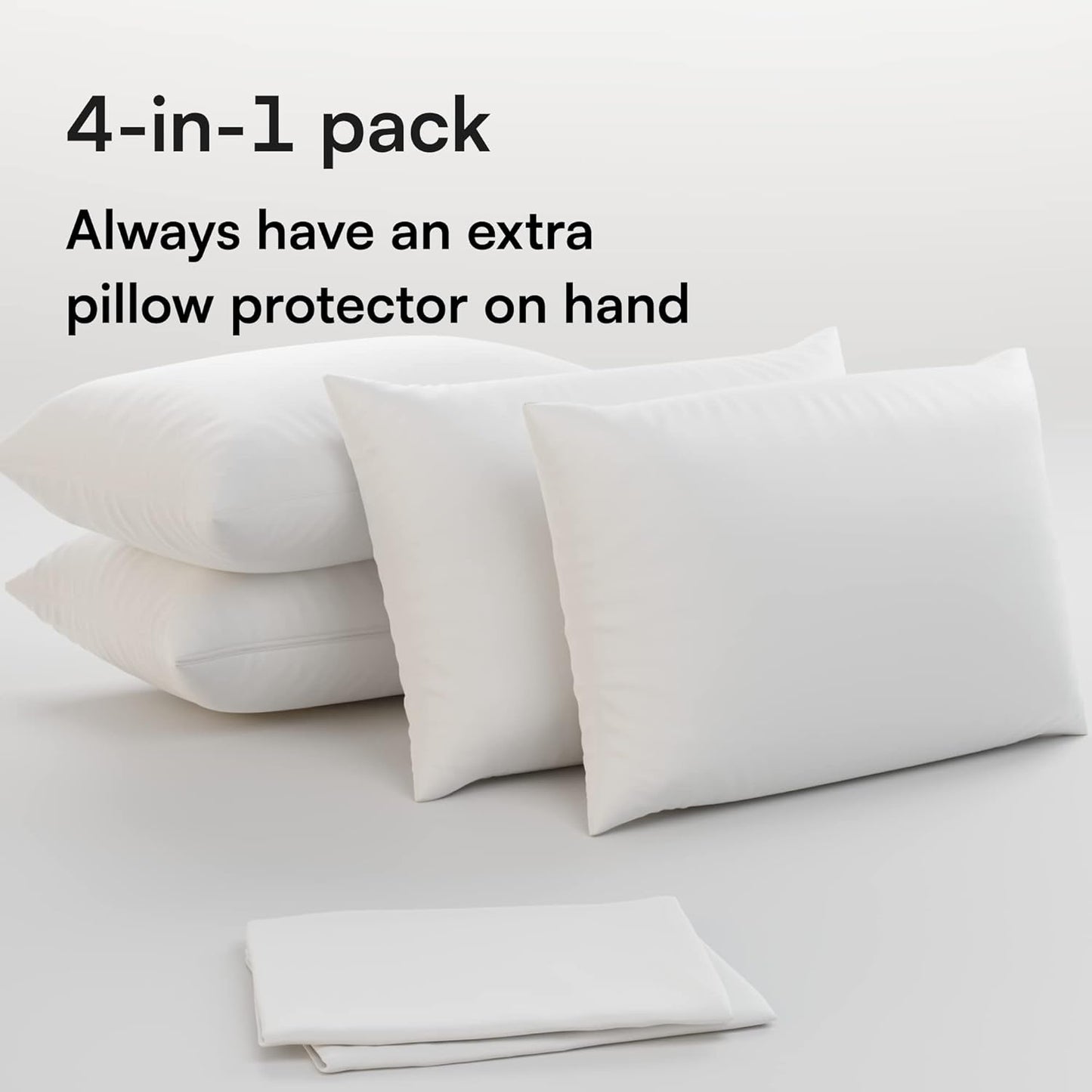 Ultra Soft Pillow Protectors with Zipper Queen Size - Set of 4 Breathable Pillow Covers - 100% Protection Against Stains, Dust & Dirt - Machine Washable (White)
