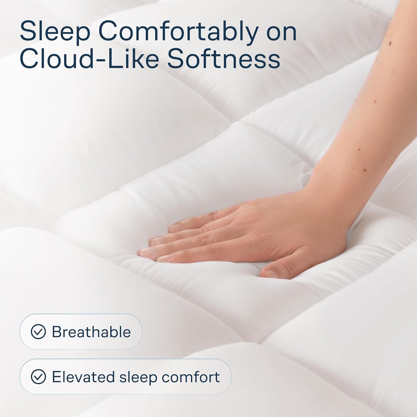 Cloud-Like Queen Mattress Topper - 100% Cotton Top Mattress Pad for Back Pain Relief - Breathable & Naturally Cooling for Hot Sleepers