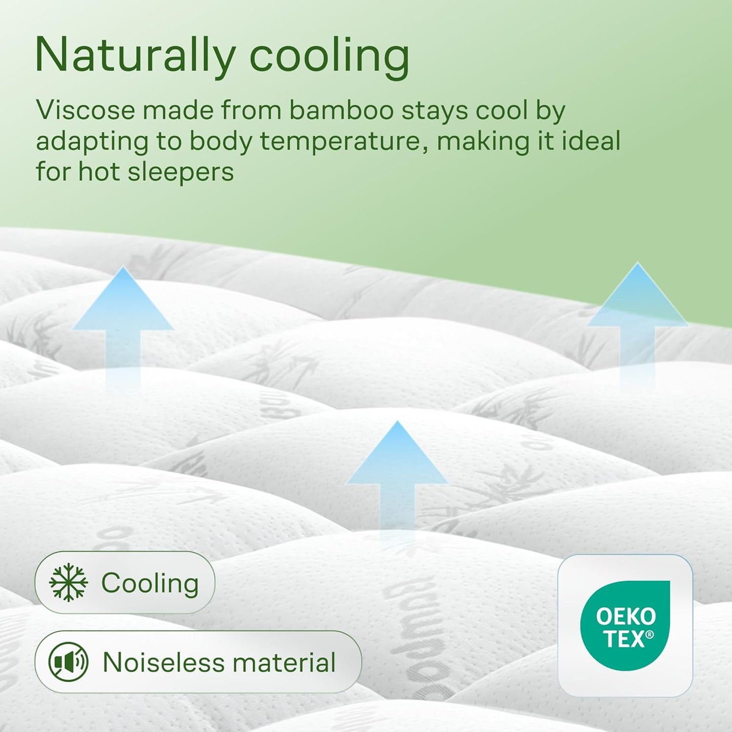 Ultra Soft Queen RV Size Mattress Topper - Viscose Made from Bamboo Pillow Top Mattress Pad for Back Pain Relief - Naturally Cooling for Hot Sleepers, Green
