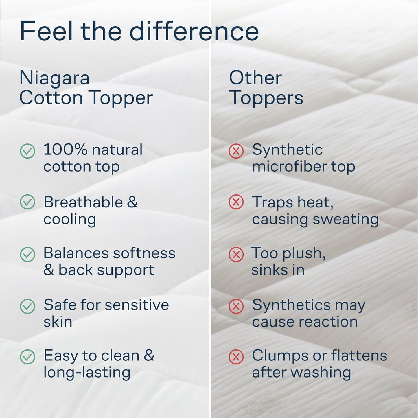Cloud-Like Queen Mattress Topper - 100% Cotton Top Mattress Pad for Back Pain Relief - Breathable & Naturally Cooling for Hot Sleepers
