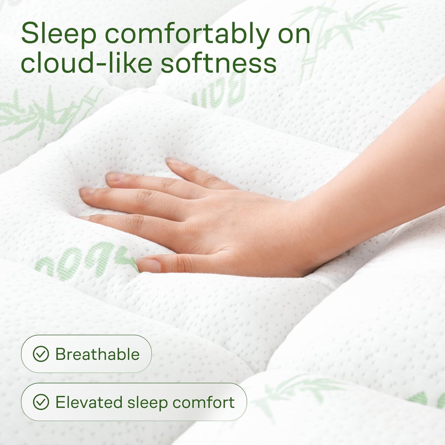 Ultra Soft Queen Size Mattress Topper - Viscose Made from Bamboo Pillow Top Mattress Pad for Back Pain Relief - Naturally Cooling for Hot Sleepers, White