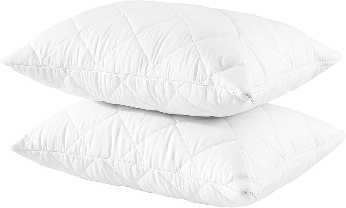 Waterproof Quilted Pillow Protectors King Ultra Soft Thick Pair 20x36 Inches Brushed Ultra Plush White Zippered Set of 2 Size Encasement