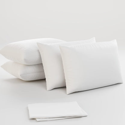 Ultra Soft Pillow Protectors with Zipper Queen Size - Set of 4 Breathable Pillow Covers - 100% Protection Against Stains, Dust & Dirt - Machine Washable (White)