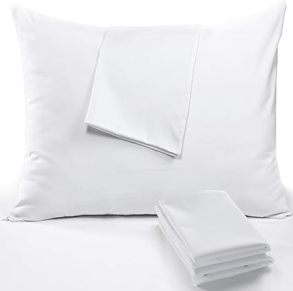 Ultra Soft Pillow Protectors with Zipper King Size - Set of 4 Breathable Pillow Covers - 100% Protection Against Stains, Dust & Dirt - Machine Washable (White)