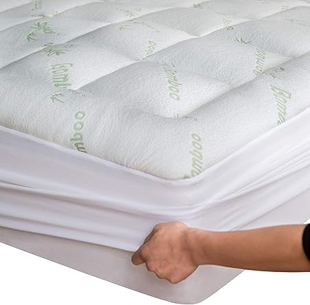 Viscose made from Bamboo Full XL Mattress Topper - Thick Cooling Breathable Pillow Top Mattress Pad for Back Pain Relief - Deep Pocket Topper Fits 8-20 Inches Mattress