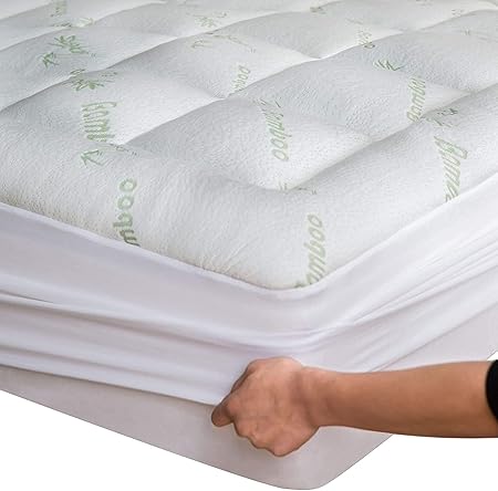 Viscose Made from Bamboo Queen RV Mattress Topper - Thick Cooling Breathable Pillow Top Mattress Pad for Back Pain Relief - Deep Pocket Topper Fits 8-20 Inches Mattress, Green