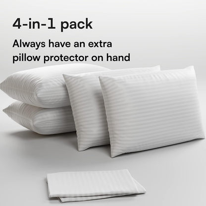 Set of 4 Pillow Protectors with Zipper King Size - 100% Resistant to Stains, Dust & Dirt - Washable Covers for Increased Pillow Lifespan