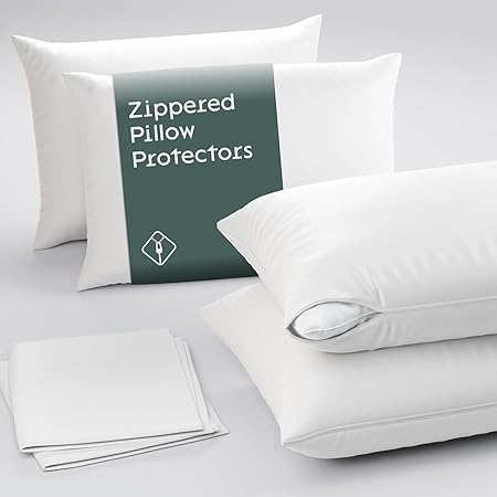 Ultra Soft Pillow Protectors with Zipper Standard Size - Set of 2 Breathable Pillow Covers - 100% Protection Against Stains, Dust & Dirt - Machine Washable (White)