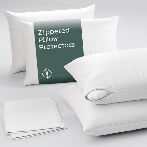 Ultra Soft Pillow Protectors with Zipper Queen Size - Set of 2 Breathable Pillow Covers - 100% Protection Against Stains, Dust & Dirt - Machine Washable (White)