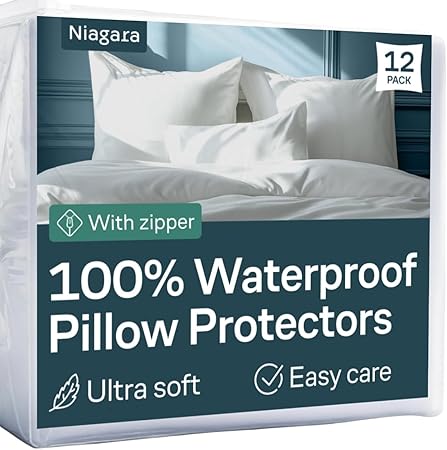Niagara 4 Pack Waterproof Pillow Protectors Queen 20x30 Inches Smooth Zipper Premium Encasement Covers Quiet Cases Set White