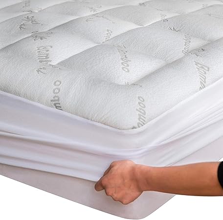 Viscose Made from Bamboo King Mattress Topper - Thick Cooling Breathable Pillow Top Mattress Pad for Back Pain Relief - Deep Pocket Topper Fits 8-20 Inches Mattress, White