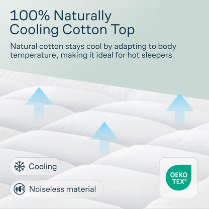 Cloud-Like Full Size Mattress Topper - 100% Cotton Top Mattress Pad for Back Pain Relief - Breathable & Naturally Cooling for Hot Sleepers