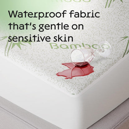 100% Waterproof King Mattress Protector - 360 Pad Protection Against Spills, Stains & Accidents for Parents & Pet Owners - Noiseless & Cooling Viscose Made from Bamboo (Green)