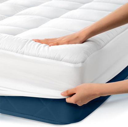 Cloud-Like Full Size Mattress Topper - 100% Cotton Top Mattress Pad for Back Pain Relief - Breathable & Naturally Cooling for Hot Sleepers