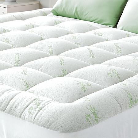 Ultra Soft California King Size Mattress Topper - Viscose Made from Bamboo Pillow Top Mattress Pad for Back Pain Relief - Naturally Cooling for Hot Sleepers, Green