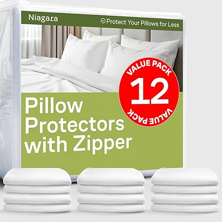 Ultra Soft Pillow Protectors with Zipper King Size - Set of 12 Breathable Pillow Covers - 100% Protection Against Stains, Dust & Dirt - Machine Washable (White)