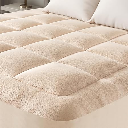 Ultra Soft Full Size Mattress Topper - Viscose Made from Bamboo Pillow Top Mattress Pad for Back Pain Relief - Naturally Cooling for Hot Sleepers, Beige