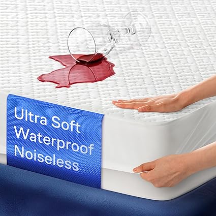 100% Waterproof King Mattress Protector - 360 Protection Against Spills, Stains & Accidents for Parents & Pet Owners - Noiseless & Cooling Viscose Made from Bamboo (White)