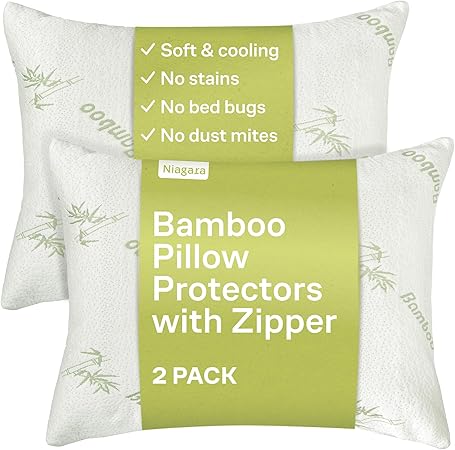 Pillow Protectors With Zipper Standard Queen 20x30 Pair Zippered Pillow Case, Cooling, Guaranteed Noiseless Pad, Ultra Plush Absorbent (Viscose Made from Bamboo), Green 2 Pack