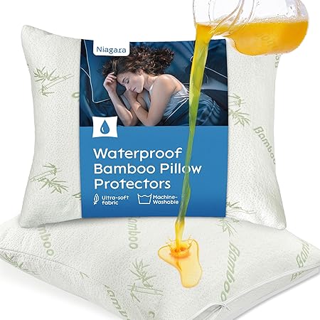 100% Waterproof Pillow Protectors Queen 20x30 Pair Zippered Pillow Case, Pillow Cover, Guaranteed Noiseless Pad, Ultra Plush Absorbent (Viscose Made from Bamboo), Green 2 Pack