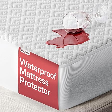 100% Waterproof Queen Mattress Protector - 360 Protection Against Spills, Stains & Accidents for Parents & Pet Owners - Noiseless & Cooling Viscose Made from Bamboo (White)