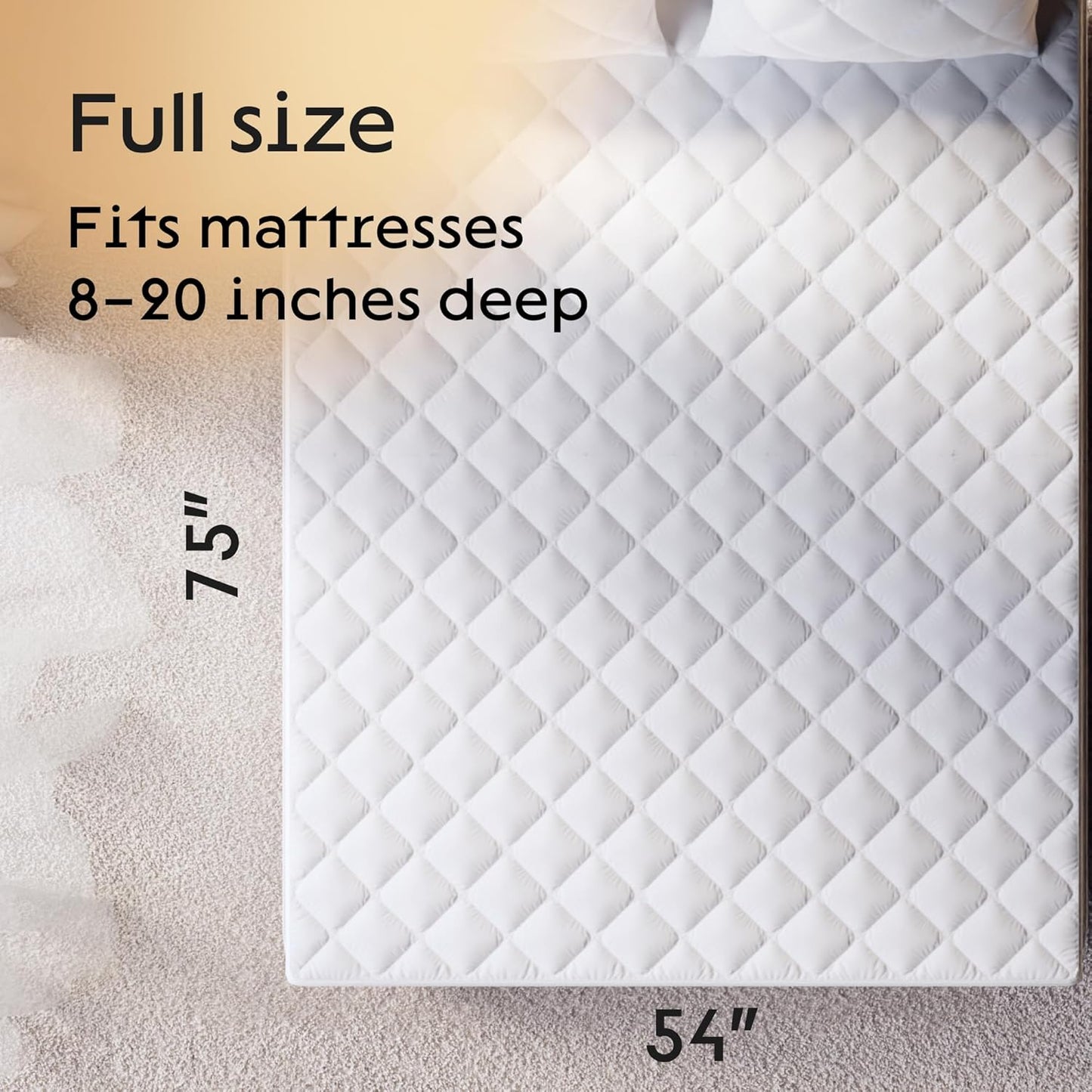 Niagara Cotton Mattress Pad Full 54x75 - Non Noisy Cooling Breathable Ultra Plush Absorbent Protector Extra Deep Fits 20 Inches Deep Mattress
