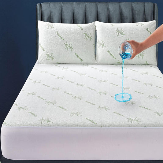 100% Waterproof King Mattress Protector - 360 Pad Protection Against Spills, Stains & Accidents for Parents & Pet Owners - Noiseless & Cooling Viscose Made from Bamboo (Green)