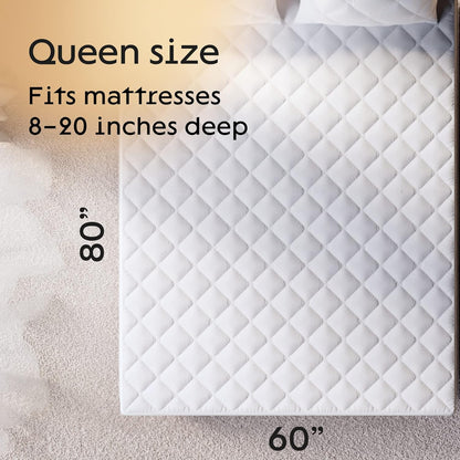 Niagara Cotton Mattress Pad Queen 60x80 - Non Noisy Cooling Breathable Ultra Plush Absorbent Protector Extra Deep Fits 20 Inches Deep Mattress