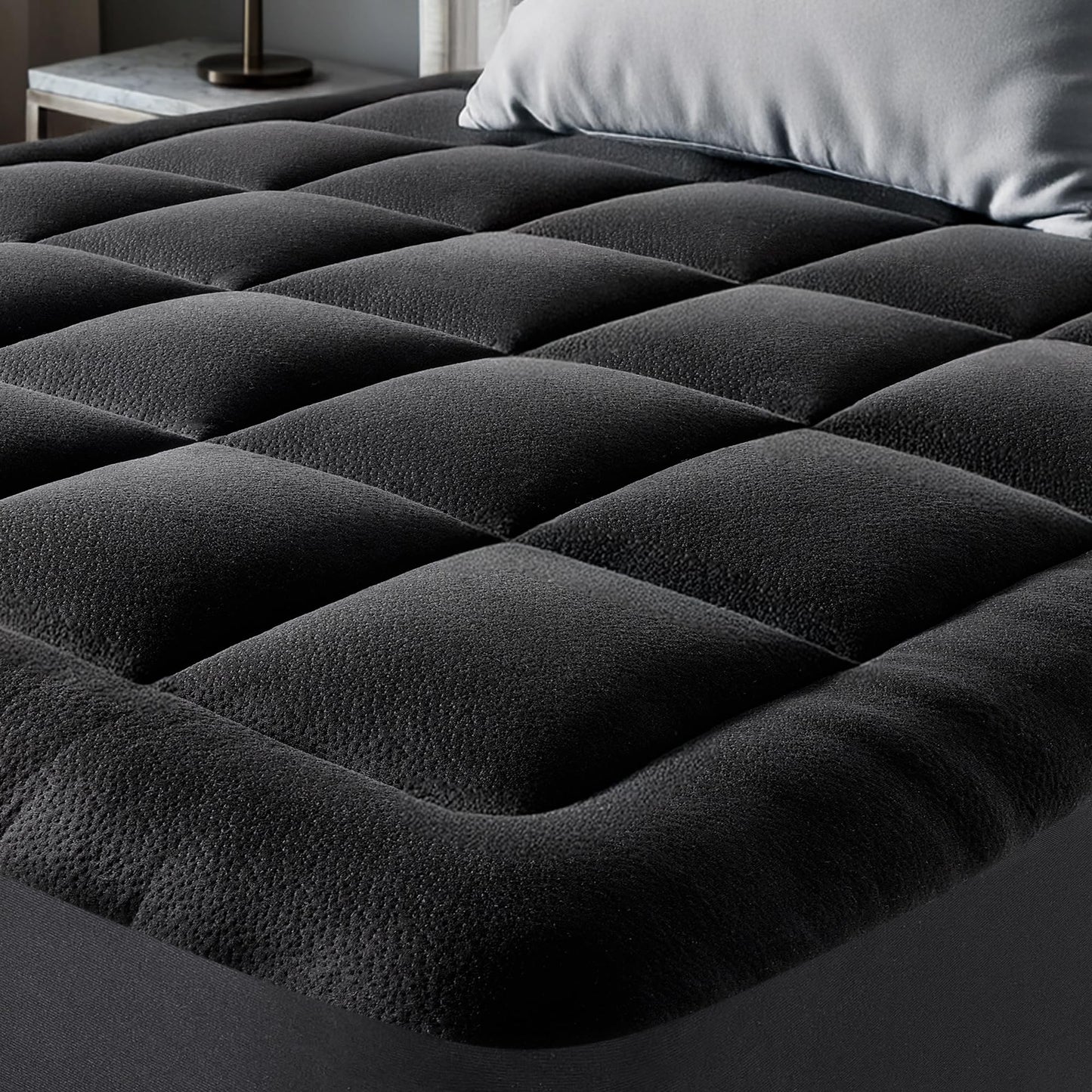 Ultra Soft Twin XL Size Mattress Topper - Viscose Made from Bamboo Pillow Top Mattress Pad for Back Pain Relief - Naturally Cooling for Hot Sleepers, Black